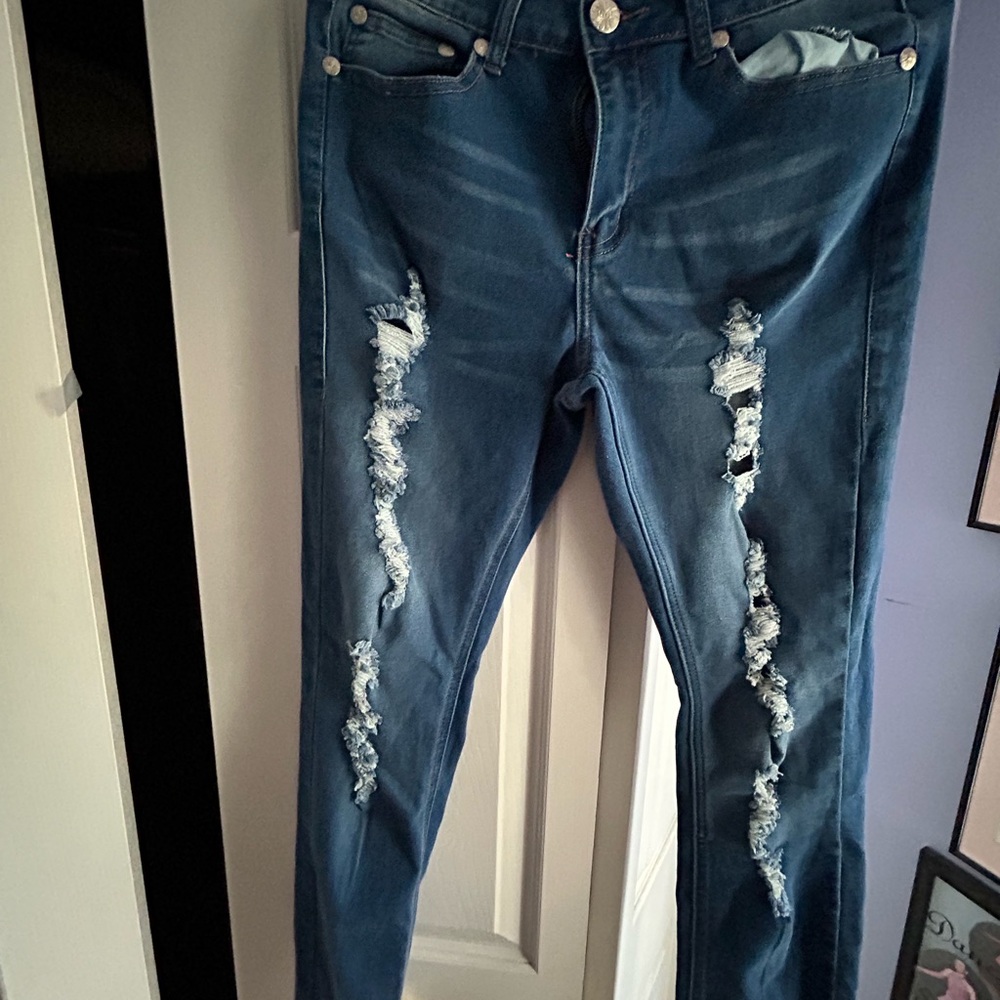 Distressed Blue Jeans